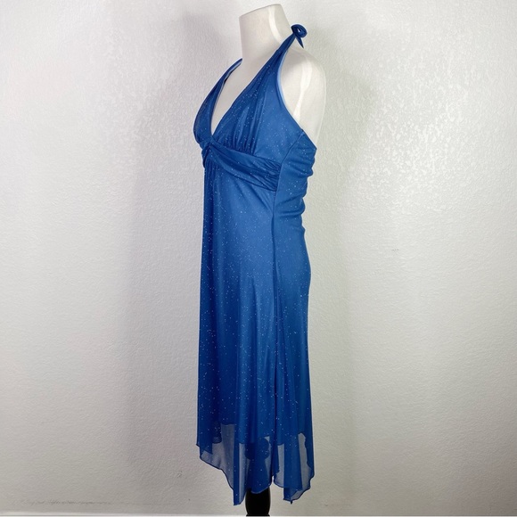 Vintage Finesse Blue Glittery Halter Cocktail Dress - Picture 9 of 10